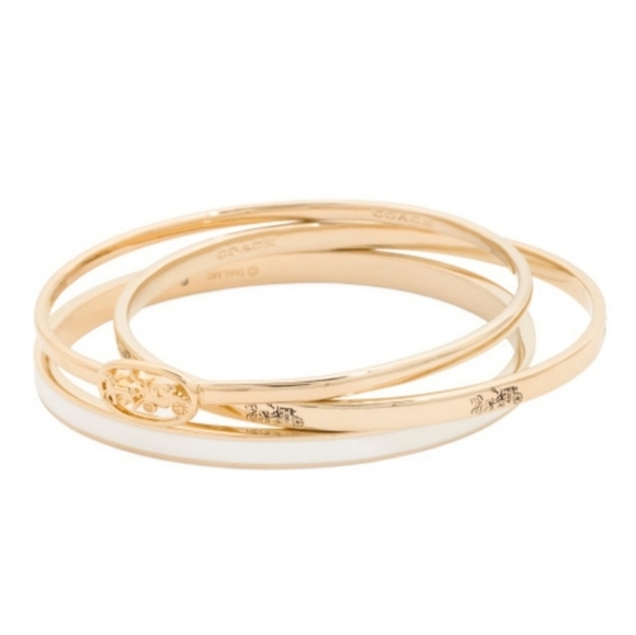 🔹️Coach🔹️ Horse and Carriage Gold and White Bangle Set - Picture 1 of 5